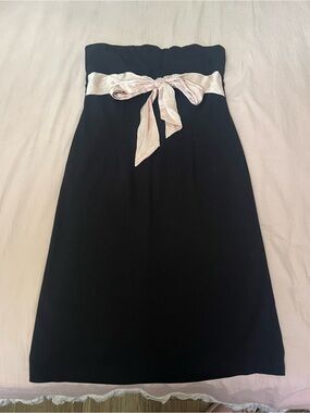 Strapless Black Dress with Light Pink Sash